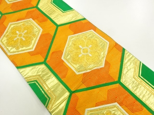 JAPANESE KIMONO / ANTIQUE FUKURO OBI / WOVEN KIKKO WITH FLOWER